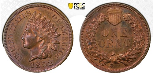 Side-by-side comparison of 1892 Indian Head penny standard reverse vs DDR Snow-4 doubled die reverse showing wreath vein doubling