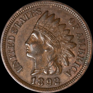 1892 Indian Head penny repunched date RPD Snow-3 showing secondary punch impressions below the 1 and 8 in the date