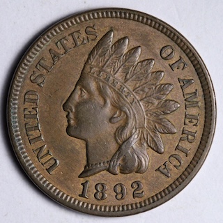1892 Indian Head penny proof specimen showing mirror fields and frosted design devices in PR-65 condition